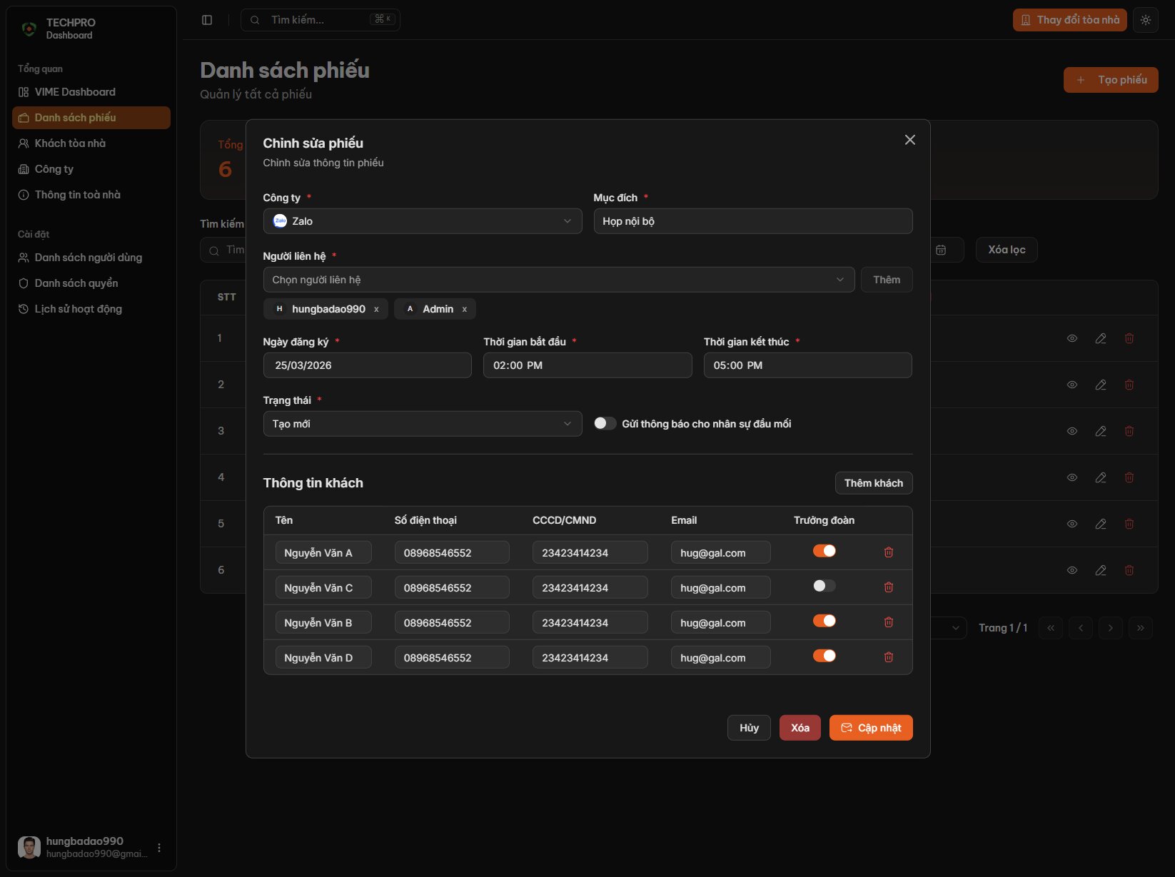 Giao diện Kiosk ứng dụng VIME quản lý khách thông minh, bảo mật - Dark Mode